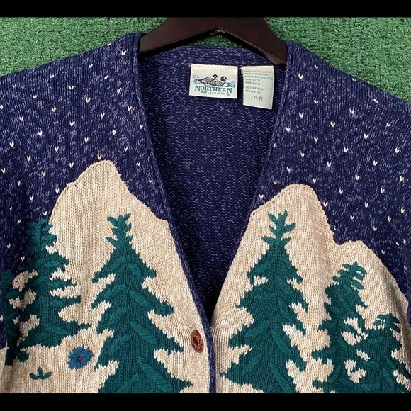 VTG 90’s Nature Scene Ducks Squirrels Embroidered Cardigan Sweater Women Medium - Picture 5 of 9